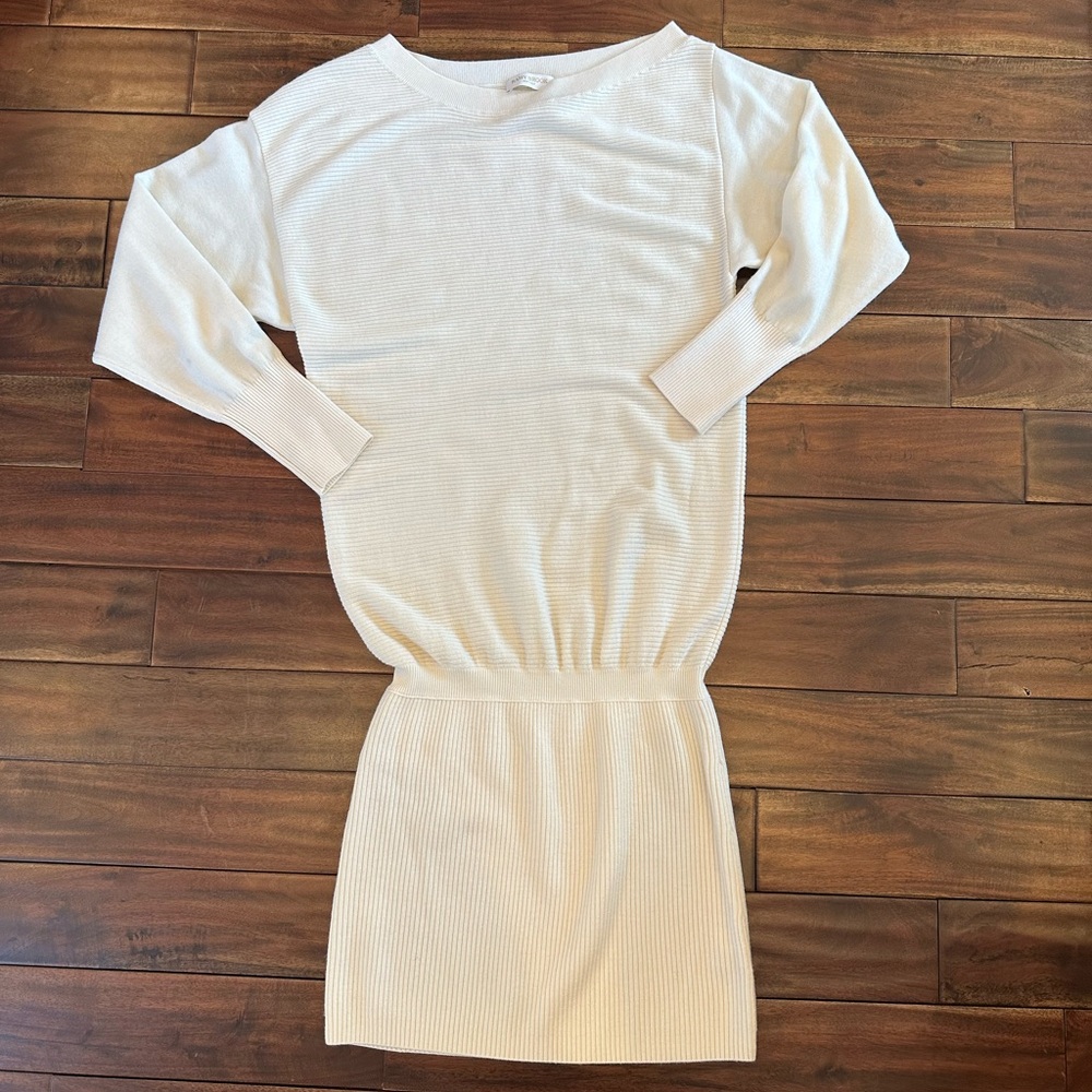 Ramy Brook $325 100% Merino Wool Off the Shoulder Drop Waist Cream Dress Sz Sm